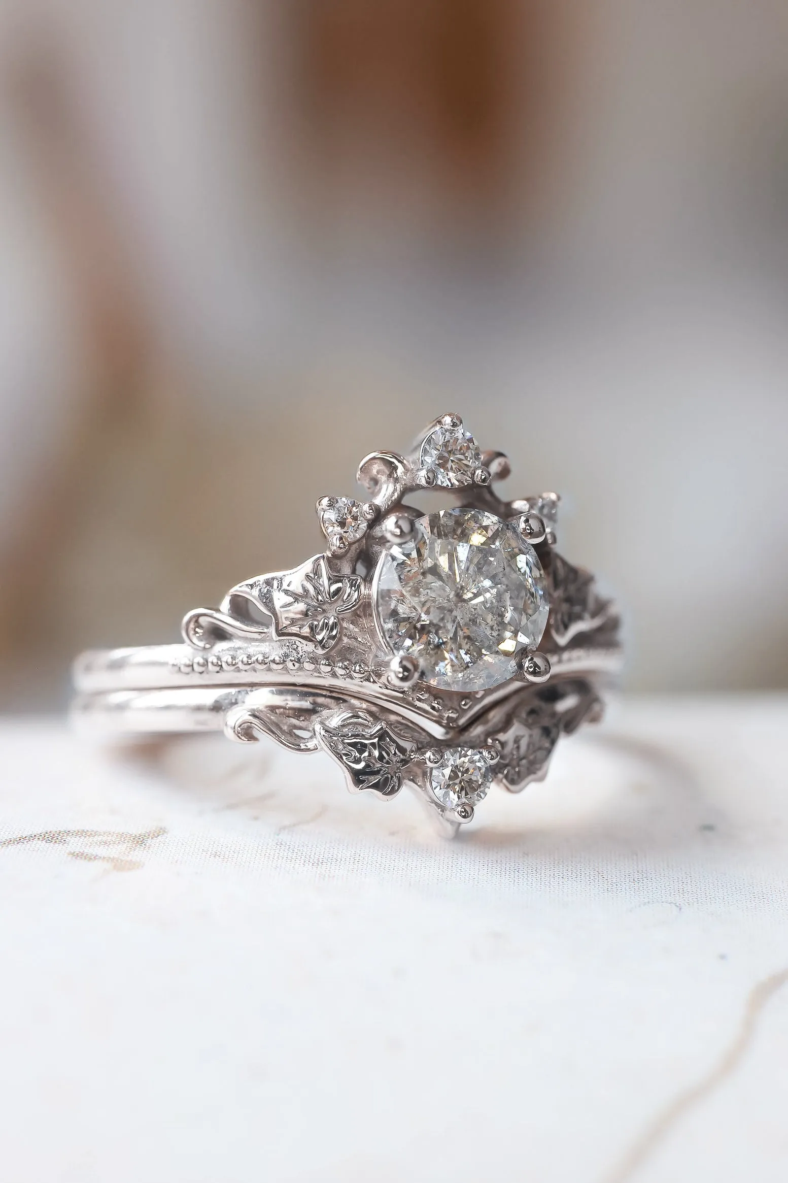 Salt and pepper diamond engagement ring, bridal ring set  / Ariadne