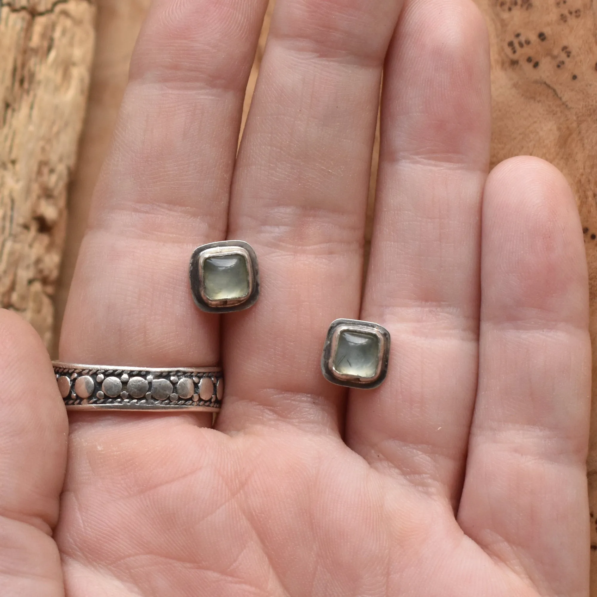 Santa Fe Prehnite Posts - Square Prehnite Studs - Sterling Silver Posts - Ladysmith