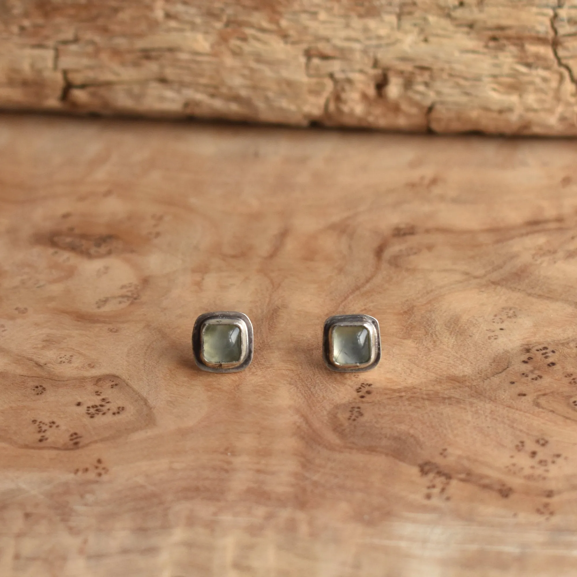 Santa Fe Prehnite Posts - Square Prehnite Studs - Sterling Silver Posts - Ladysmith