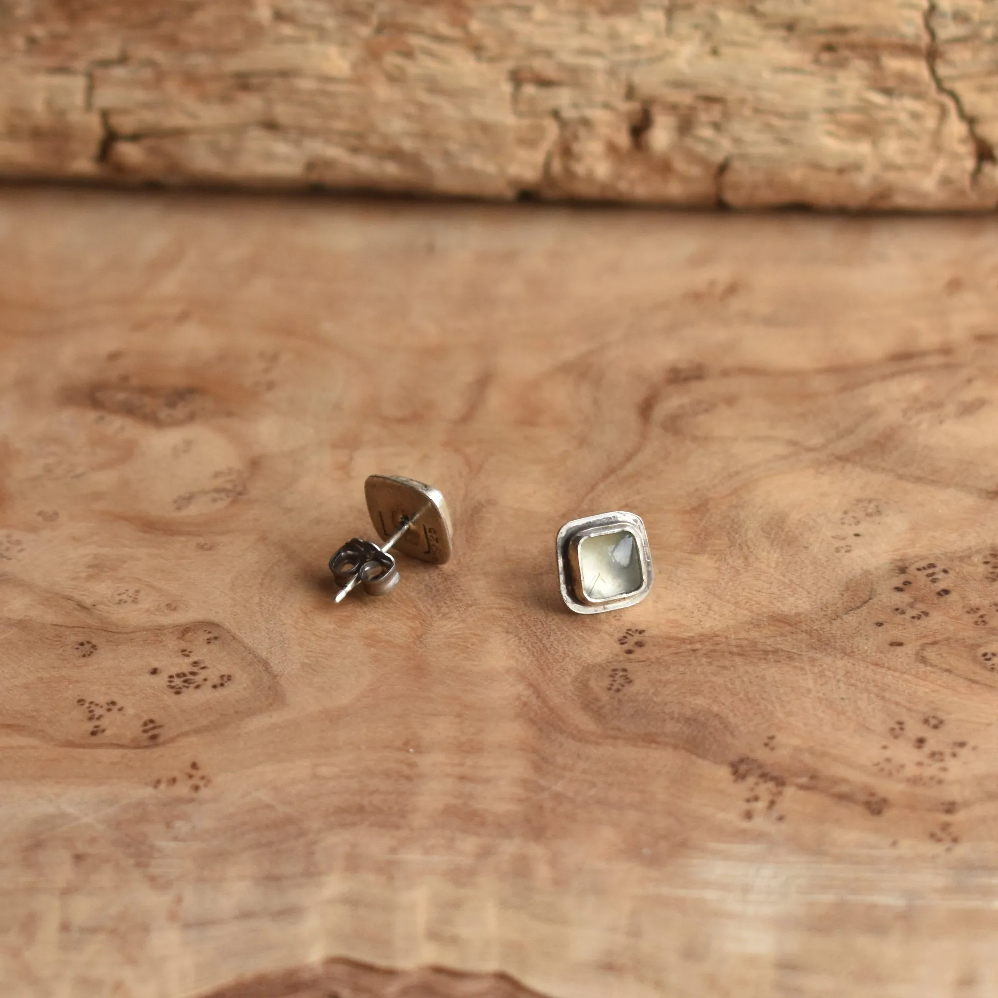 Santa Fe Prehnite Posts - Square Prehnite Studs - Sterling Silver Posts - Ladysmith