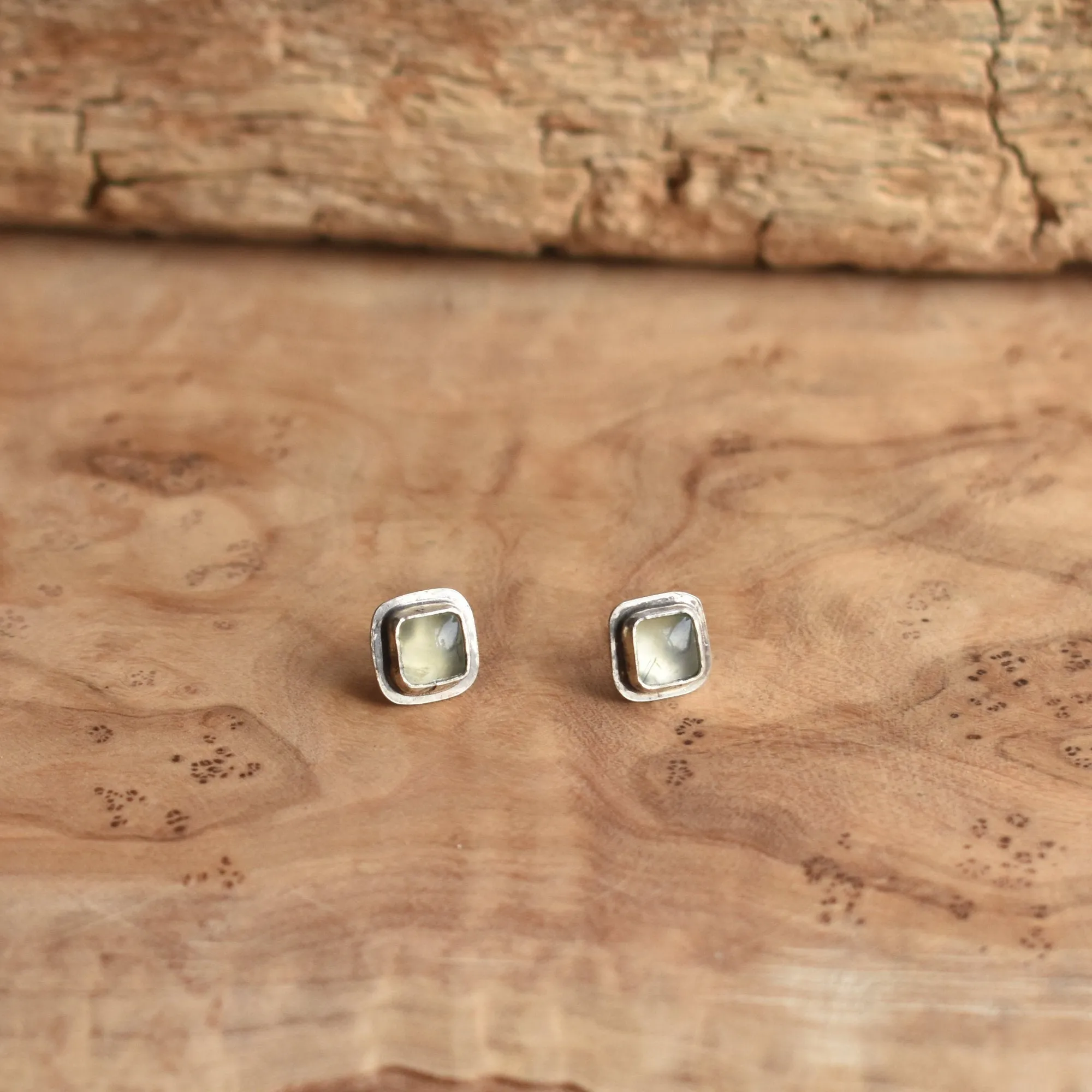 Santa Fe Prehnite Posts - Square Prehnite Studs - Sterling Silver Posts - Ladysmith