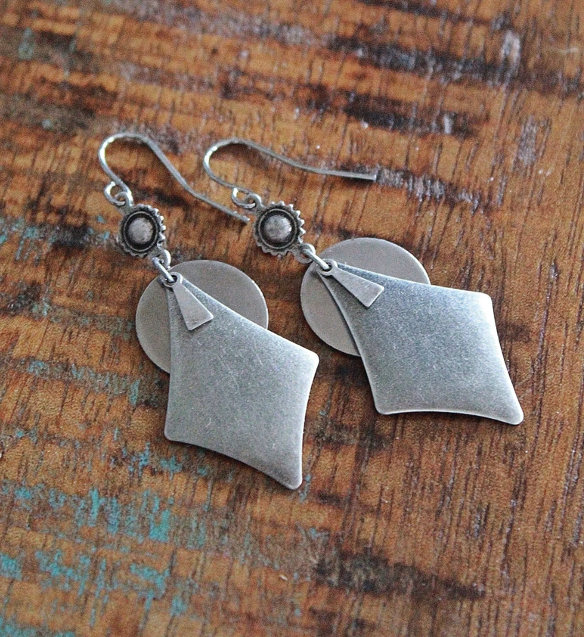 Silver Boho Dangle Earrings, Silver Geometric Jewelry, Antiqued Silver Jewelry, Southwestern Inspired Jewelry