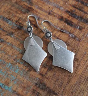 Silver Boho Dangle Earrings, Silver Geometric Jewelry, Antiqued Silver Jewelry, Southwestern Inspired Jewelry