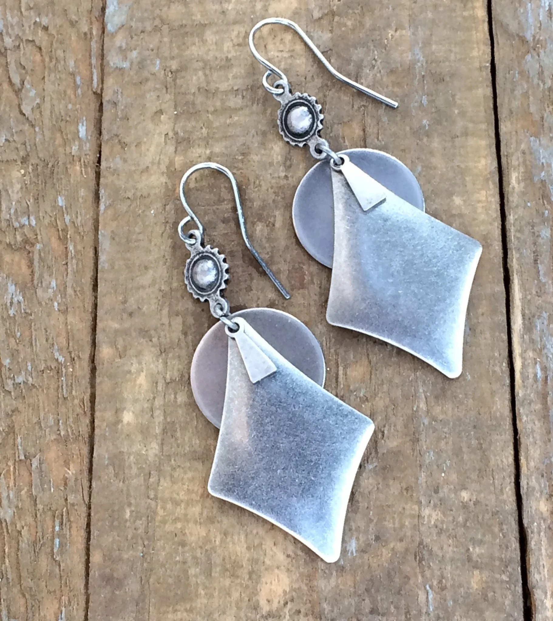 Silver Boho Dangle Earrings, Silver Geometric Jewelry, Antiqued Silver Jewelry, Southwestern Inspired Jewelry