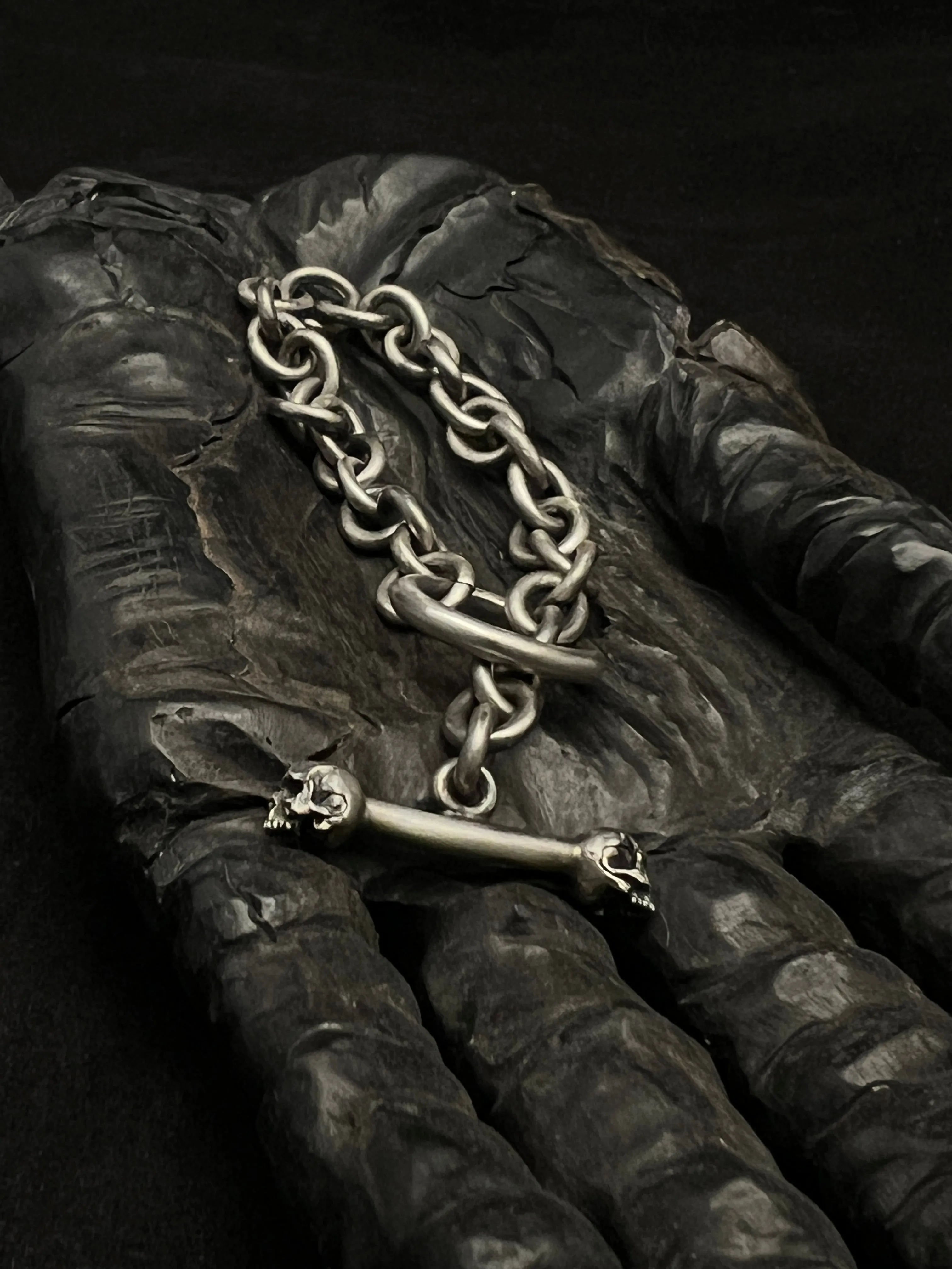 Silver Chain & Skull T-Bar