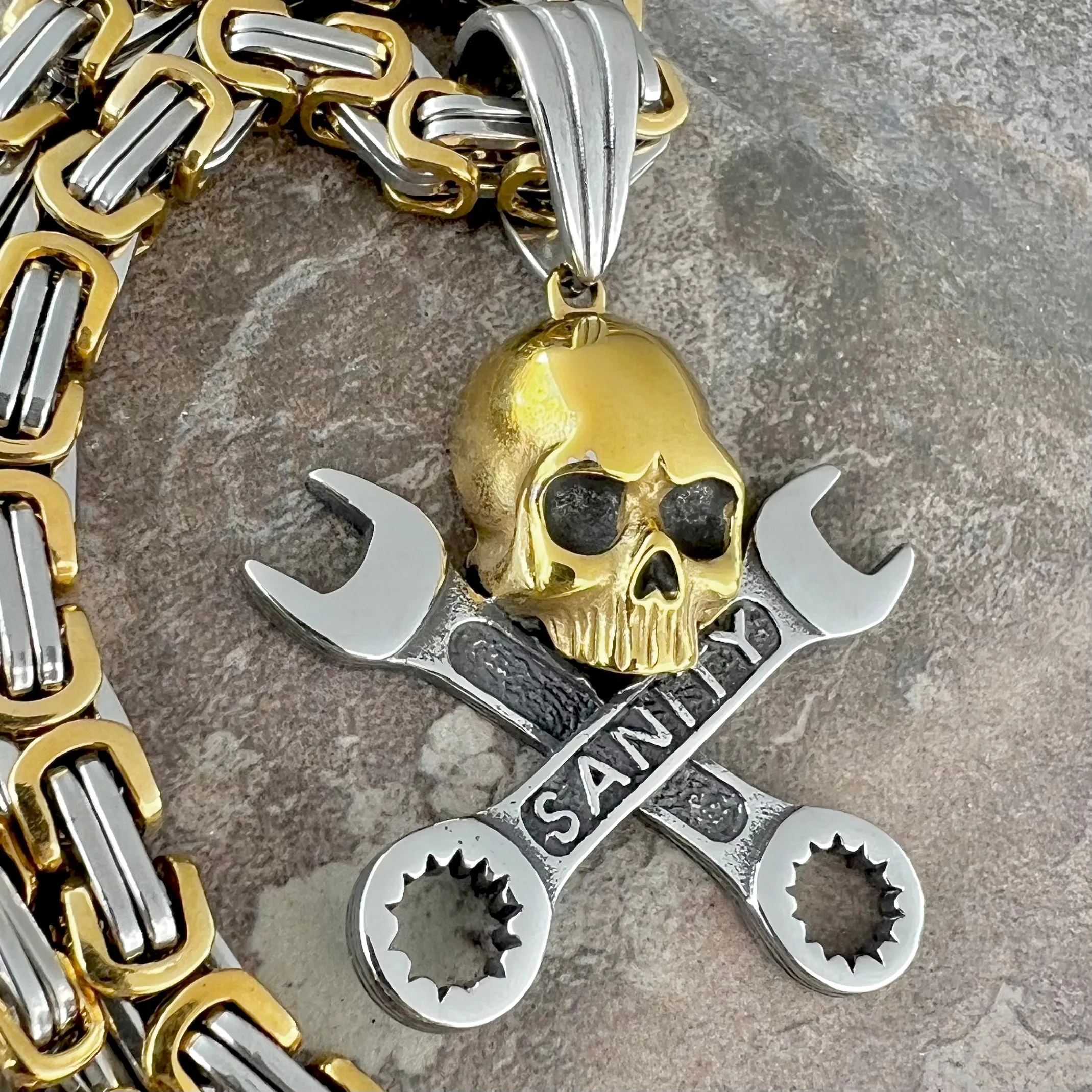 Skull & Cross Wrenches Pendant - Necklace (714)