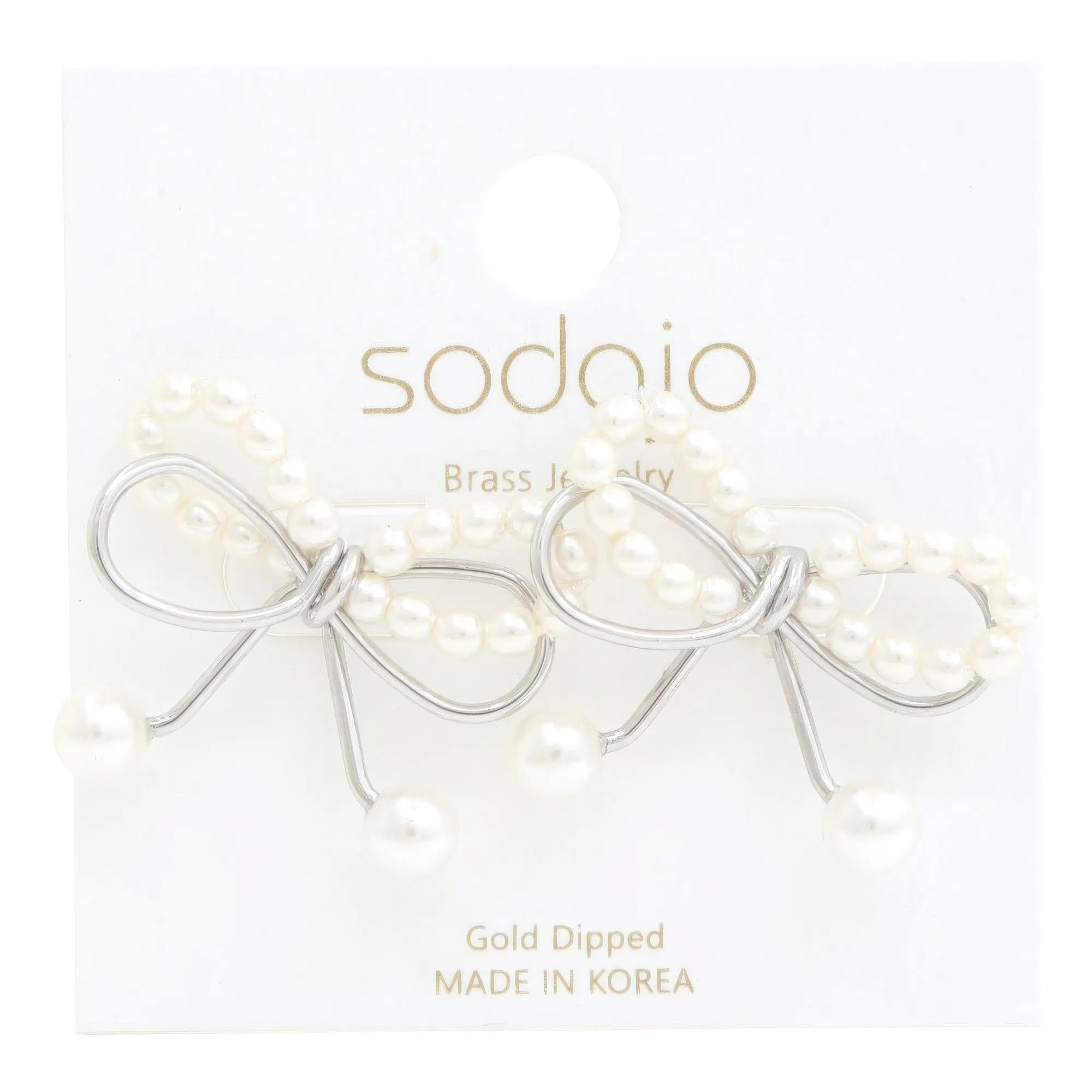 Sodajo Pear Bead Metal Bow God Dipped Earring