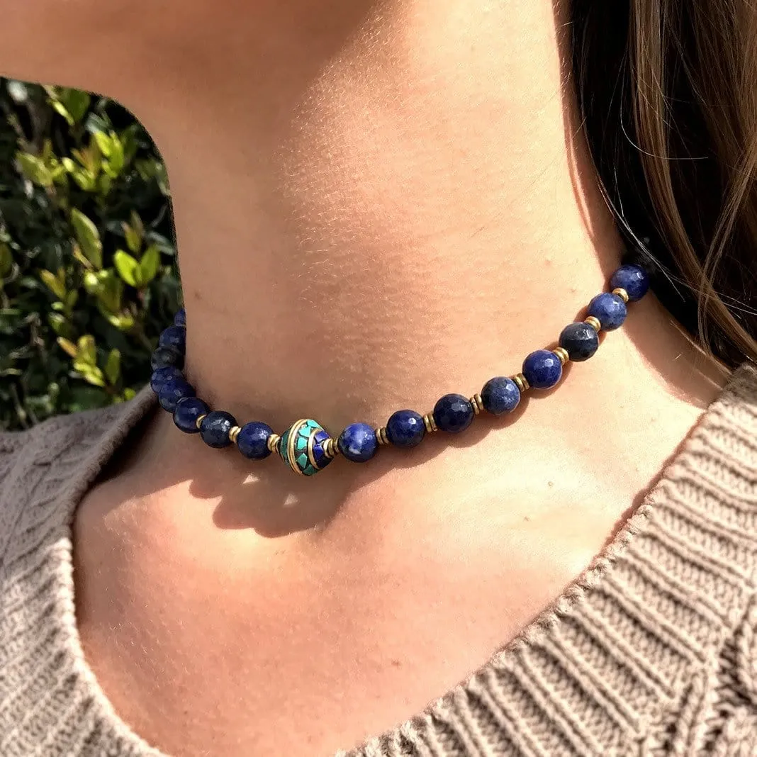 Sodalite Mala Choker or Wrap Bracelet for Peace