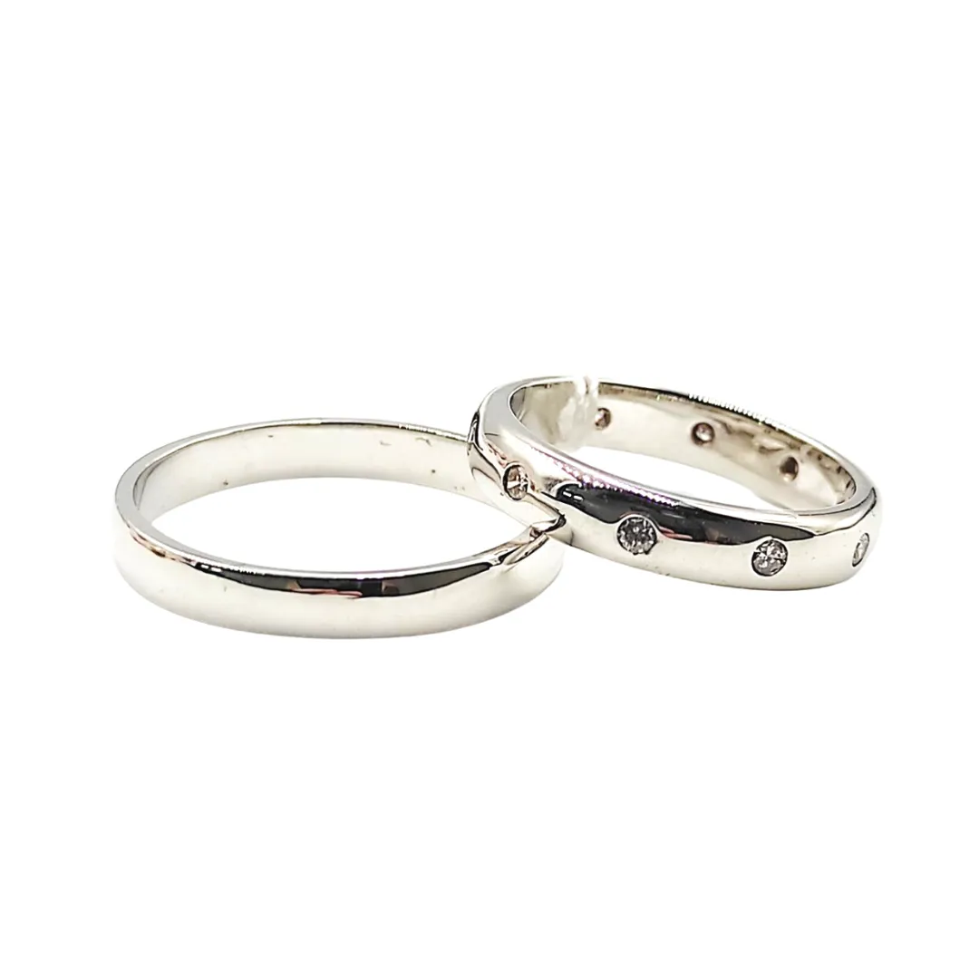 Sprinkled Diamond Wedding Rings 14K White Gold