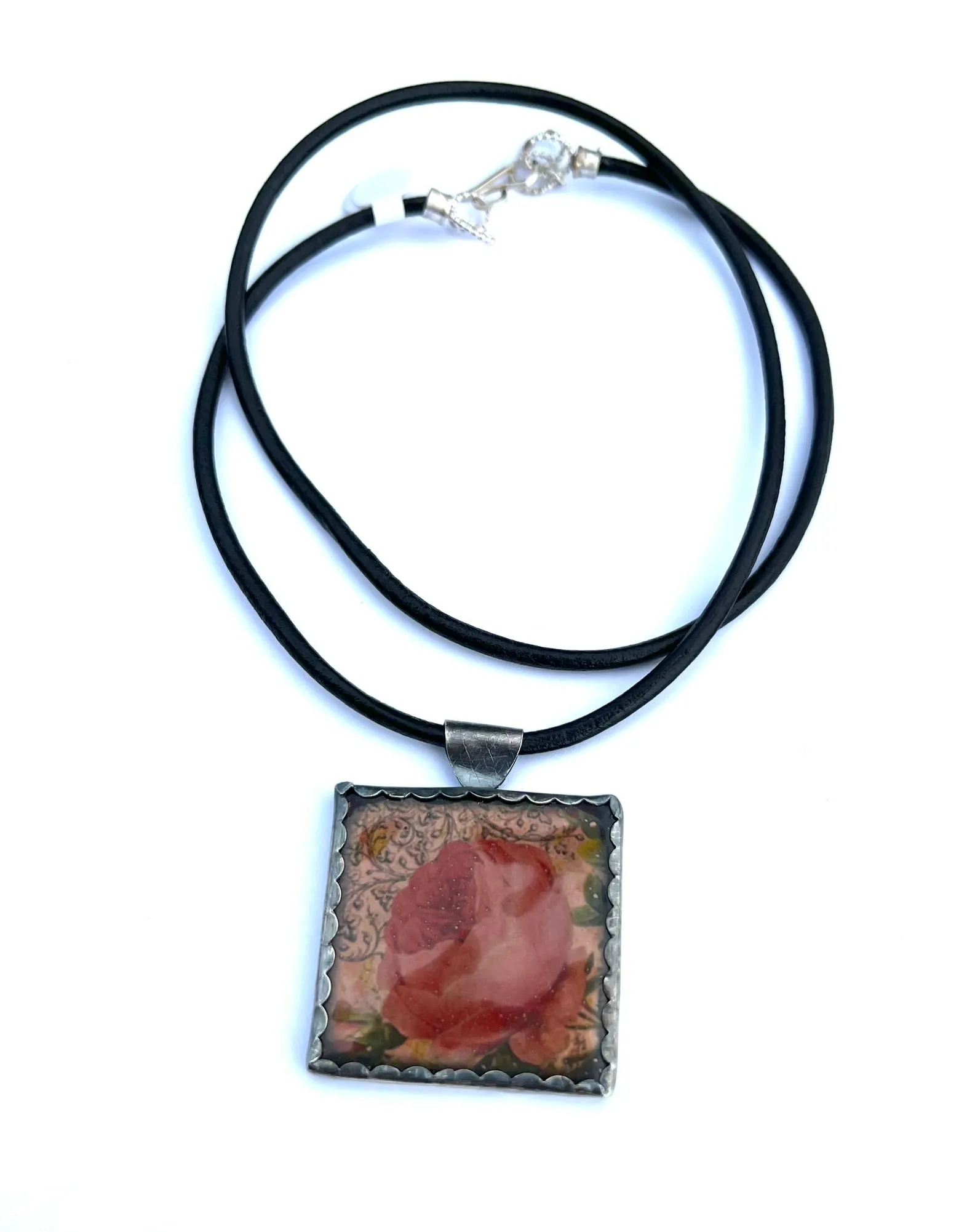 Square Rose Pendant Necklace