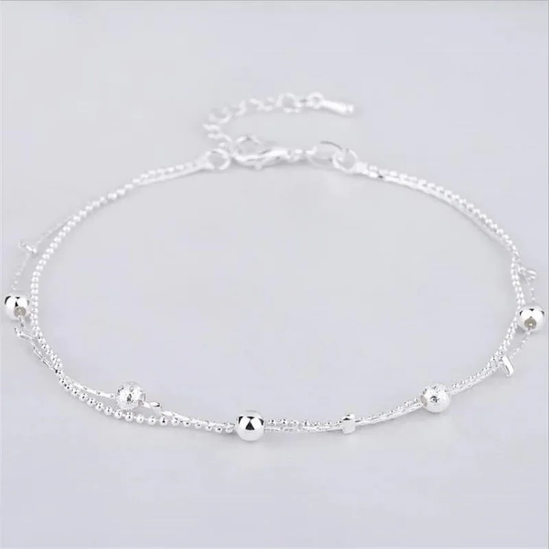 Sterling Silver Simple Double Layer Anklet