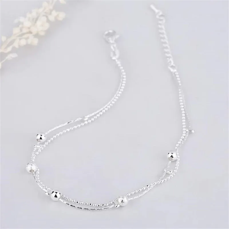 Sterling Silver Simple Double Layer Anklet