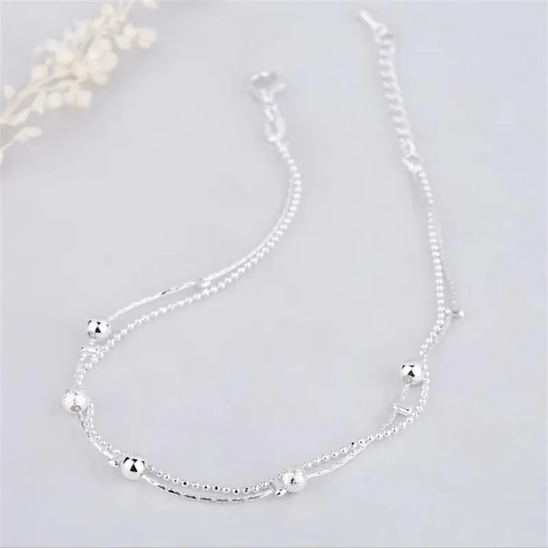 Sterling Silver Simple Double Layer Anklet