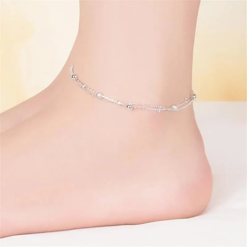 Sterling Silver Simple Double Layer Anklet