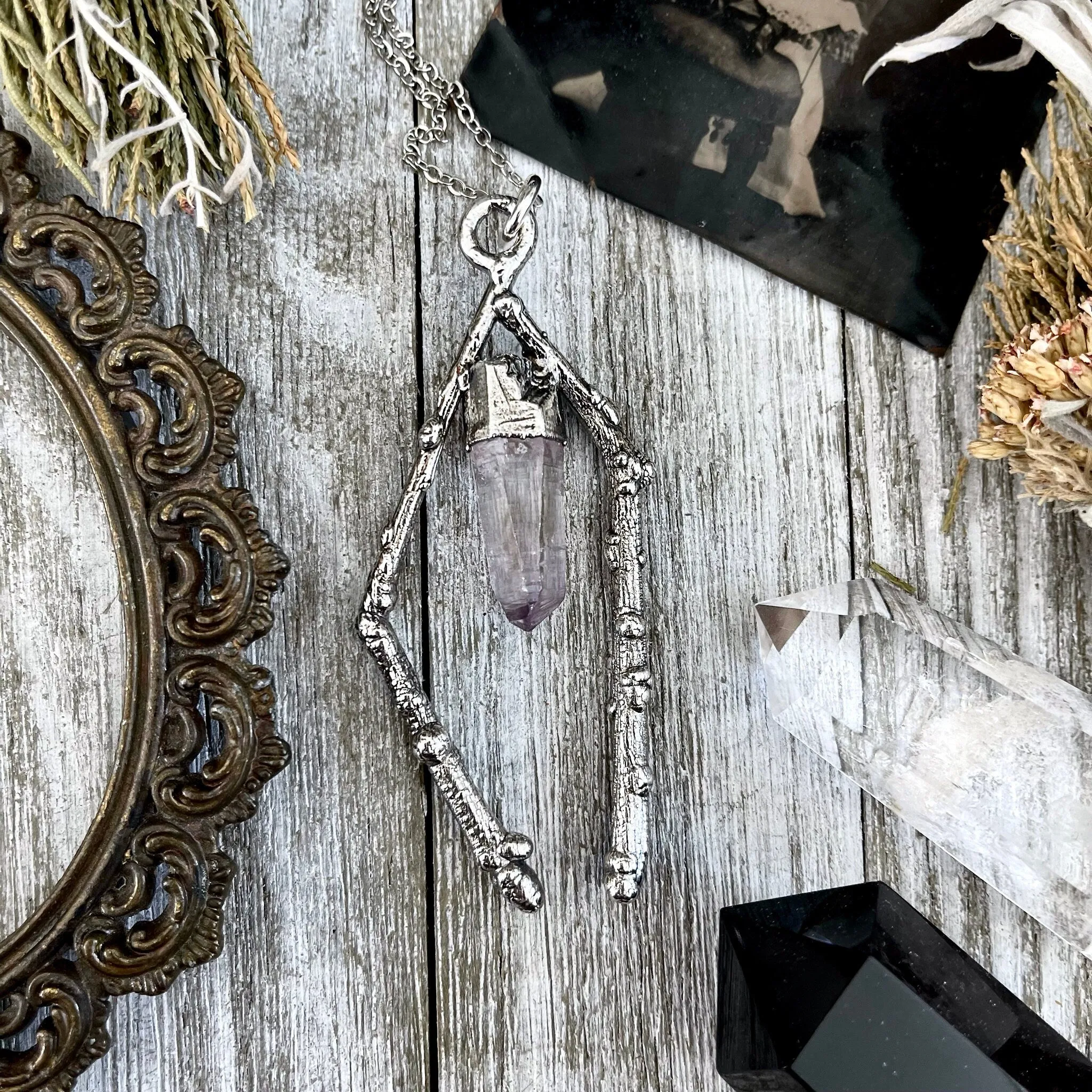 Sticks & Stones Collection- Purple Vera Cruz Amethyst Necklace in Fine Silver /