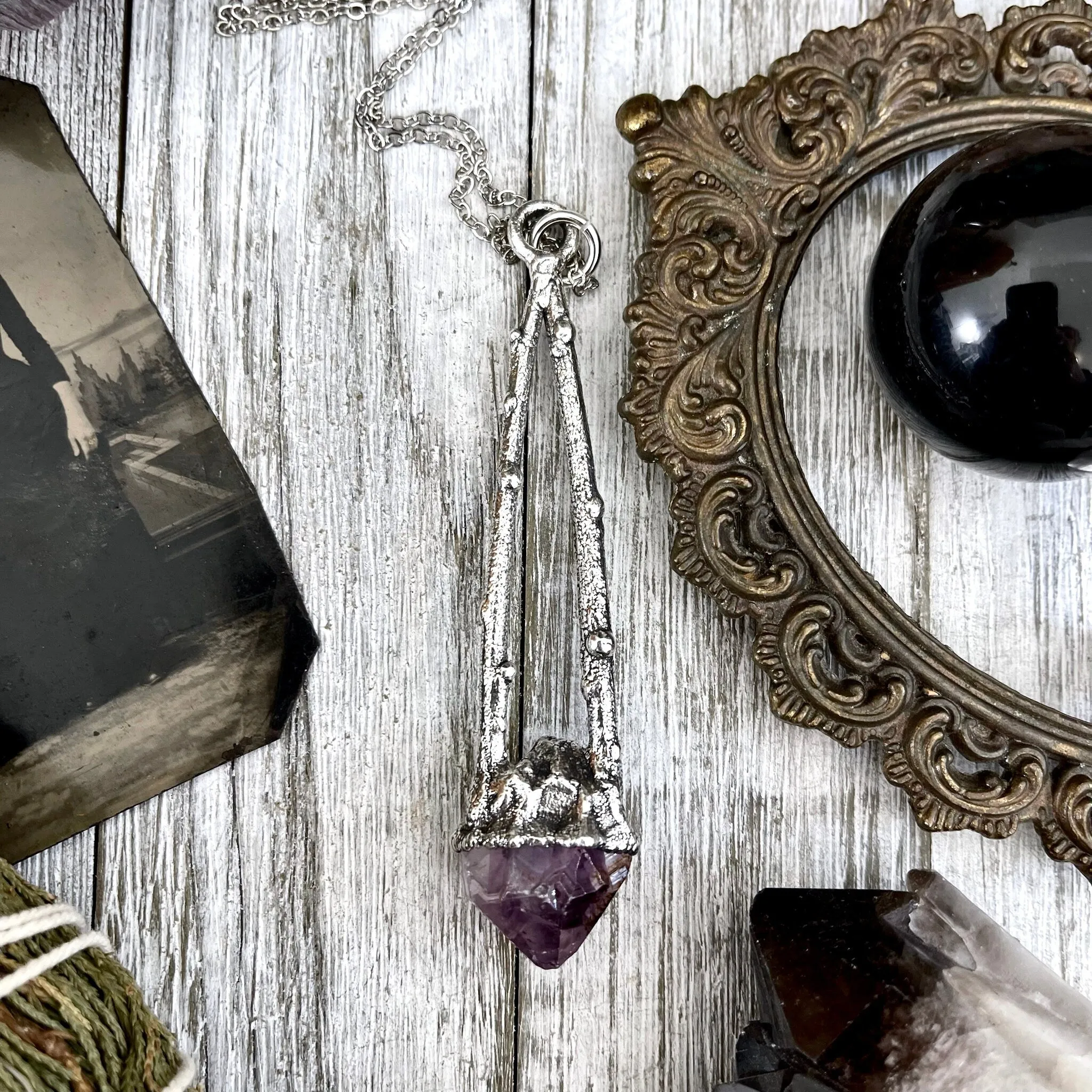 Sticks & Stones Collection- Raw Amethyst Crystal Necklace in Fine Silver /