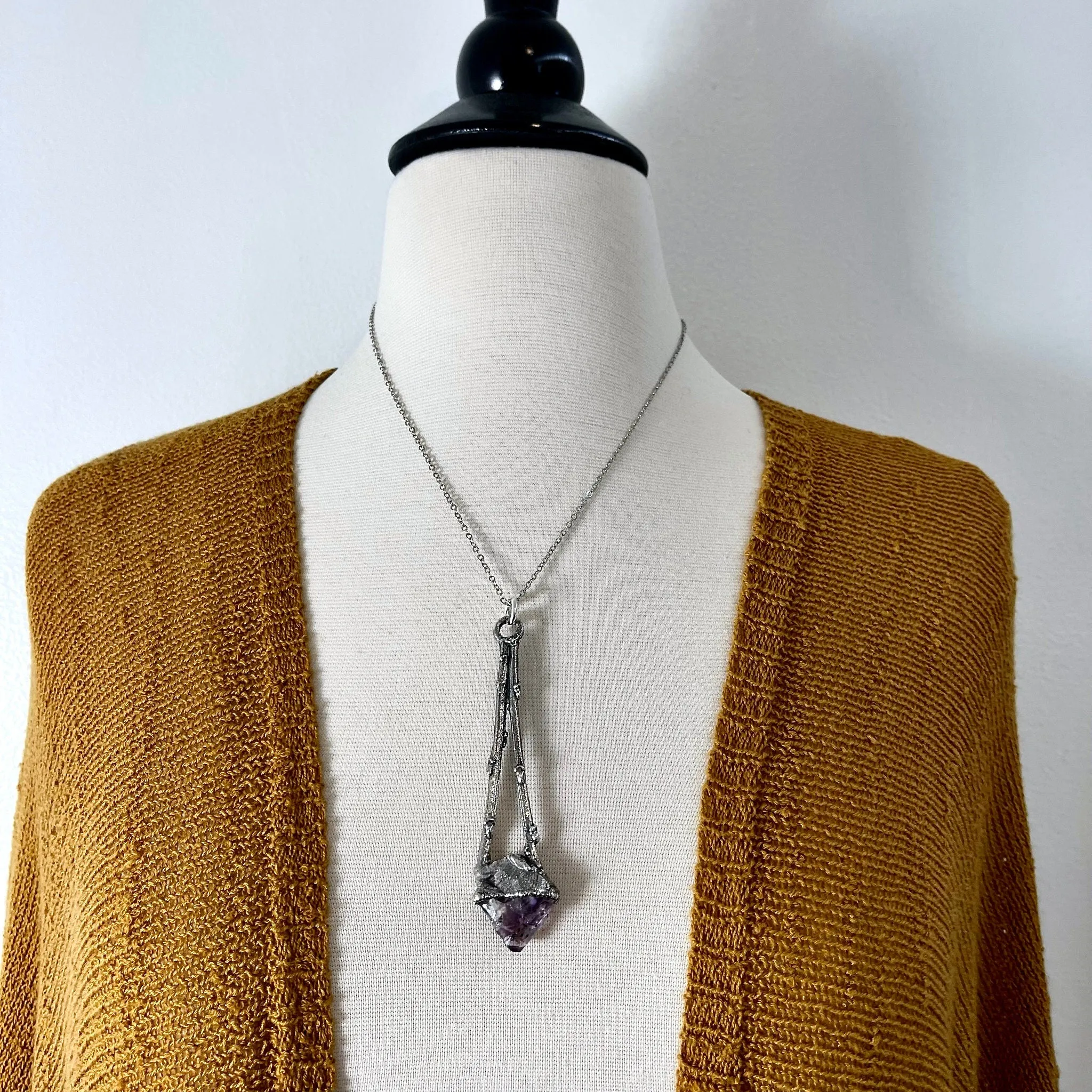 Sticks & Stones Collection- Raw Amethyst Necklace in Fine Silver /