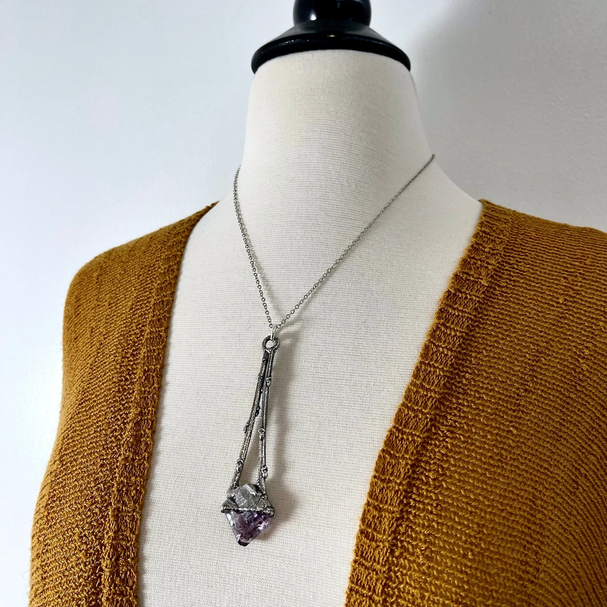 Sticks & Stones Collection- Raw Amethyst Necklace in Fine Silver /