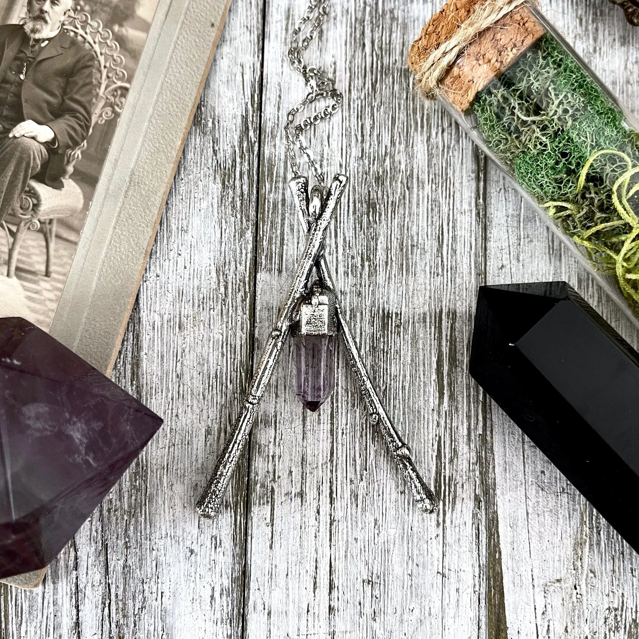 Sticks & Stones Collection- Raw Vera Cruz Amethyst Crystal Necklace in Fine Silver /