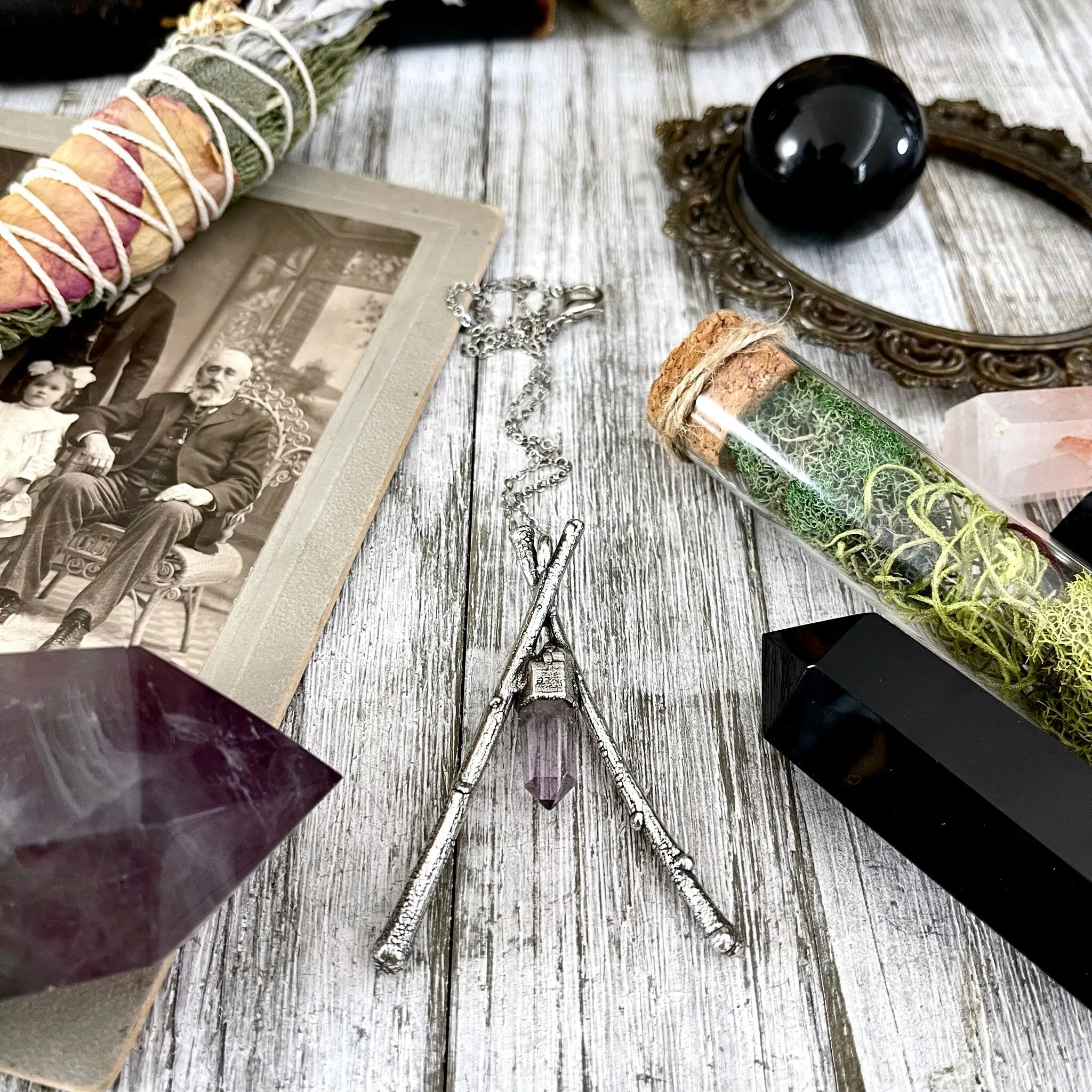 Sticks & Stones Collection- Raw Vera Cruz Amethyst Crystal Necklace in Fine Silver /