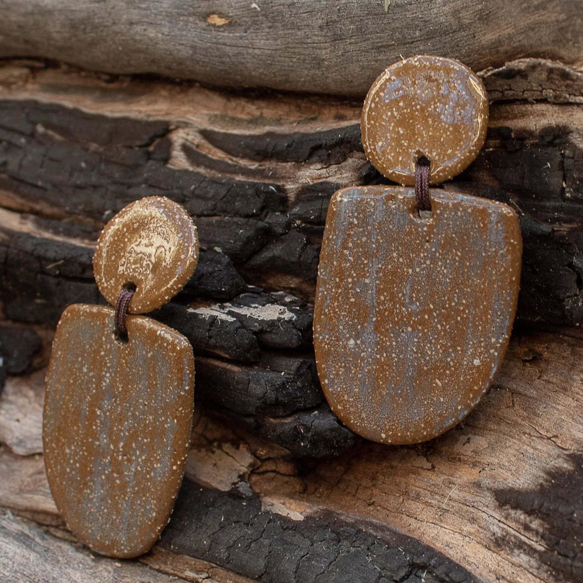 Stud Ceramic Earrings in brown