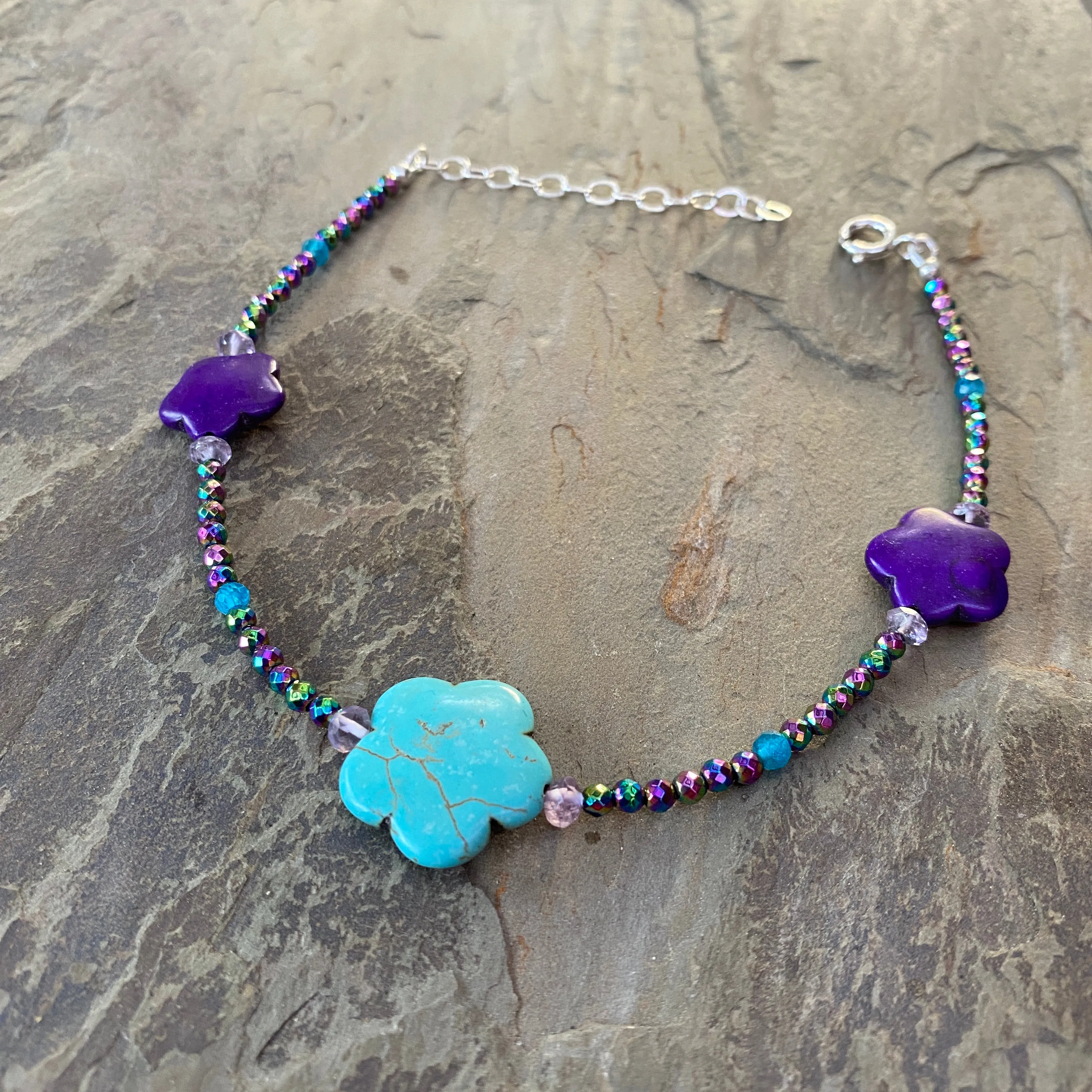 Summer Gemstone Flower Beaded Anklets