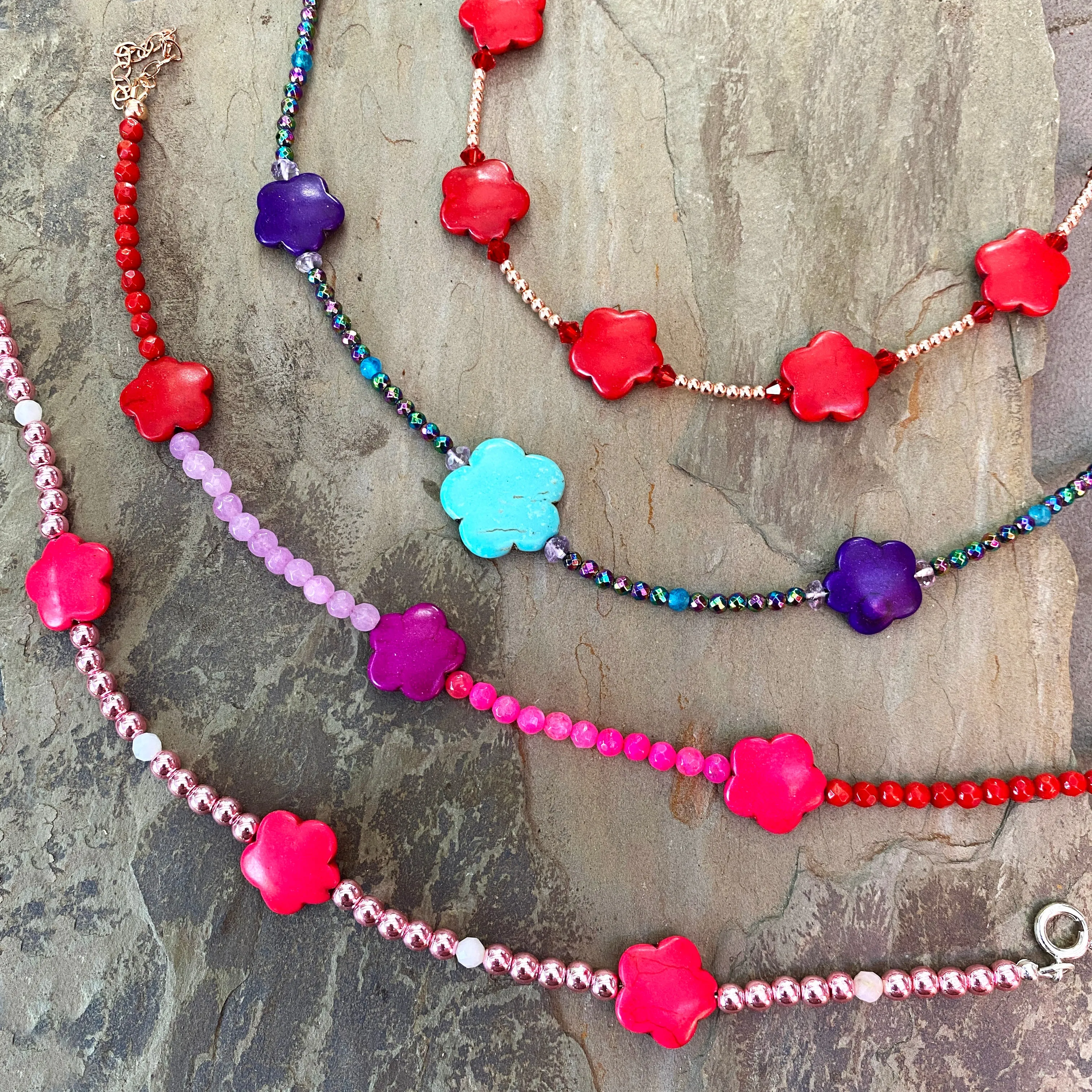 Summer Gemstone Flower Beaded Anklets