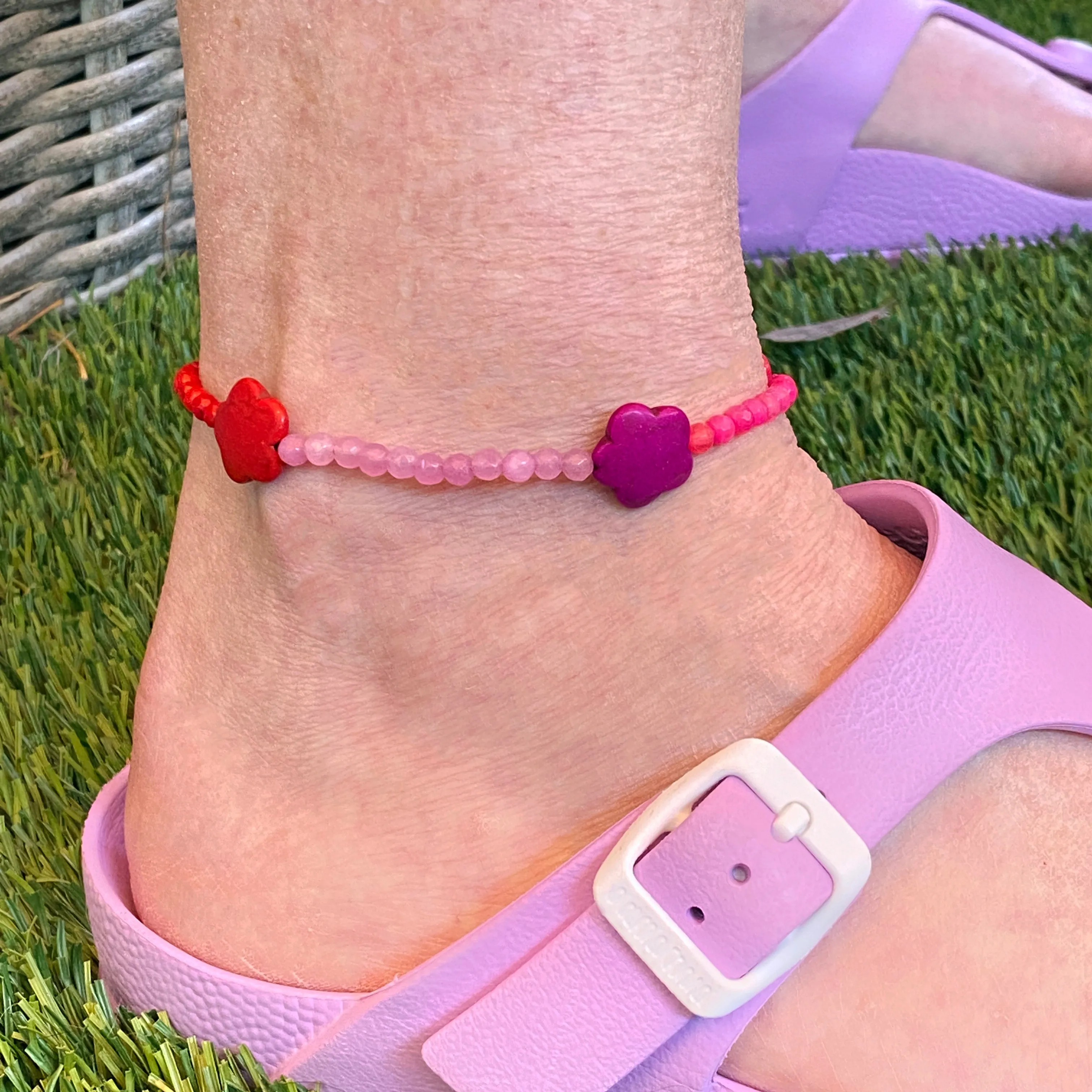 Summer Gemstone Flower Beaded Anklets