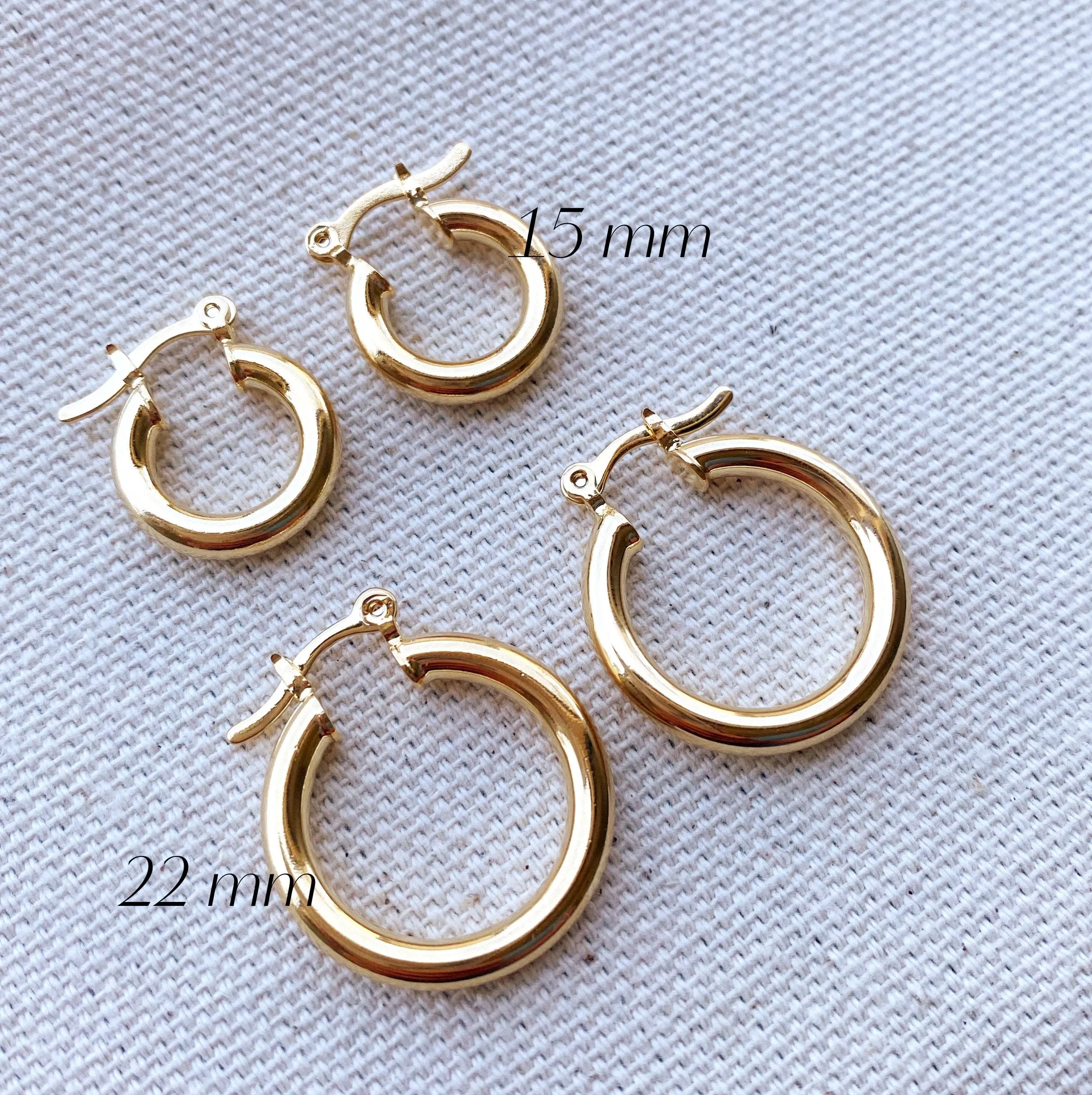 Very Light 18k Gold Filled Medium Thick Selena Hoop Earrings