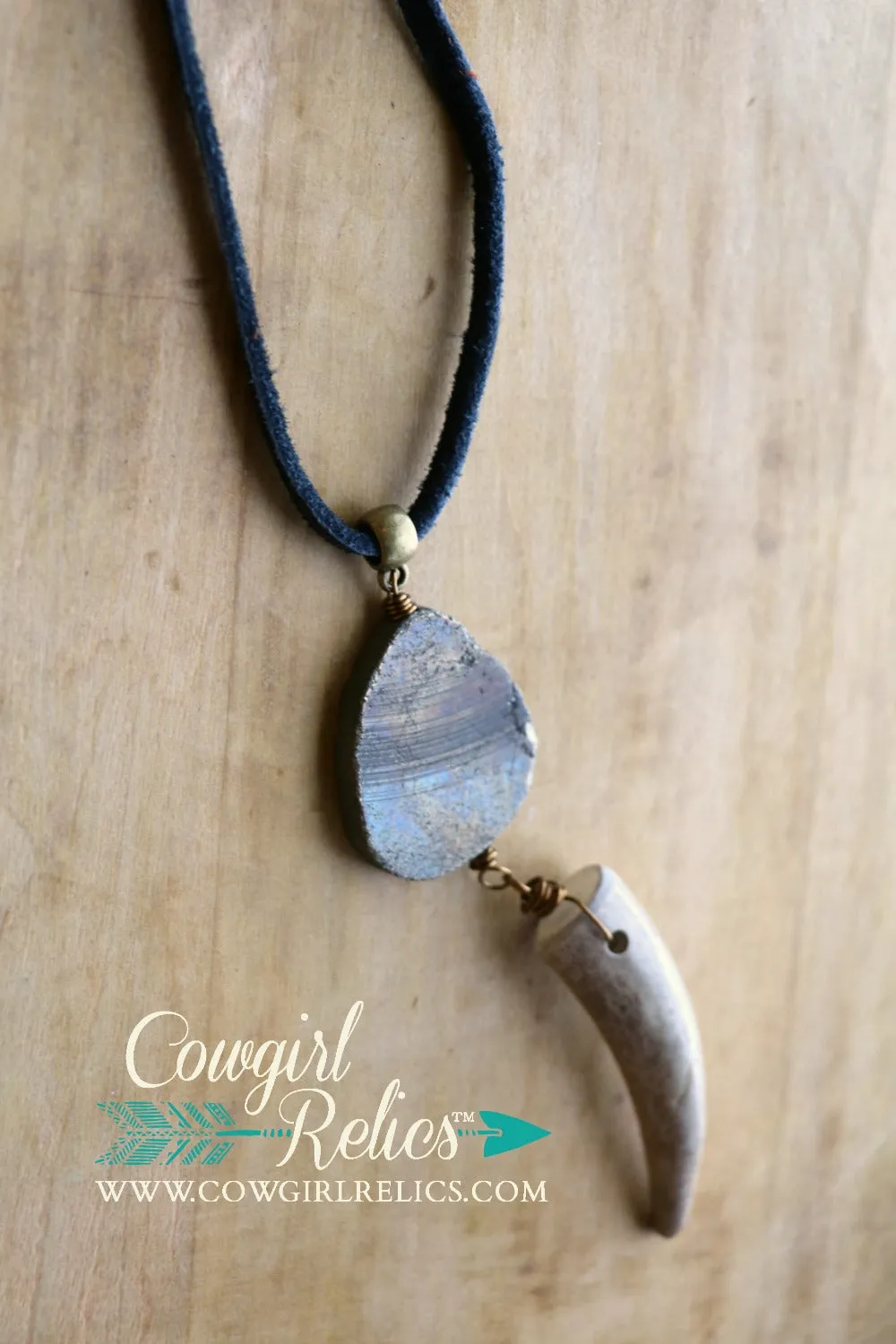 West Fork Rustic Pyrite and Antler Shed Leather Necklace