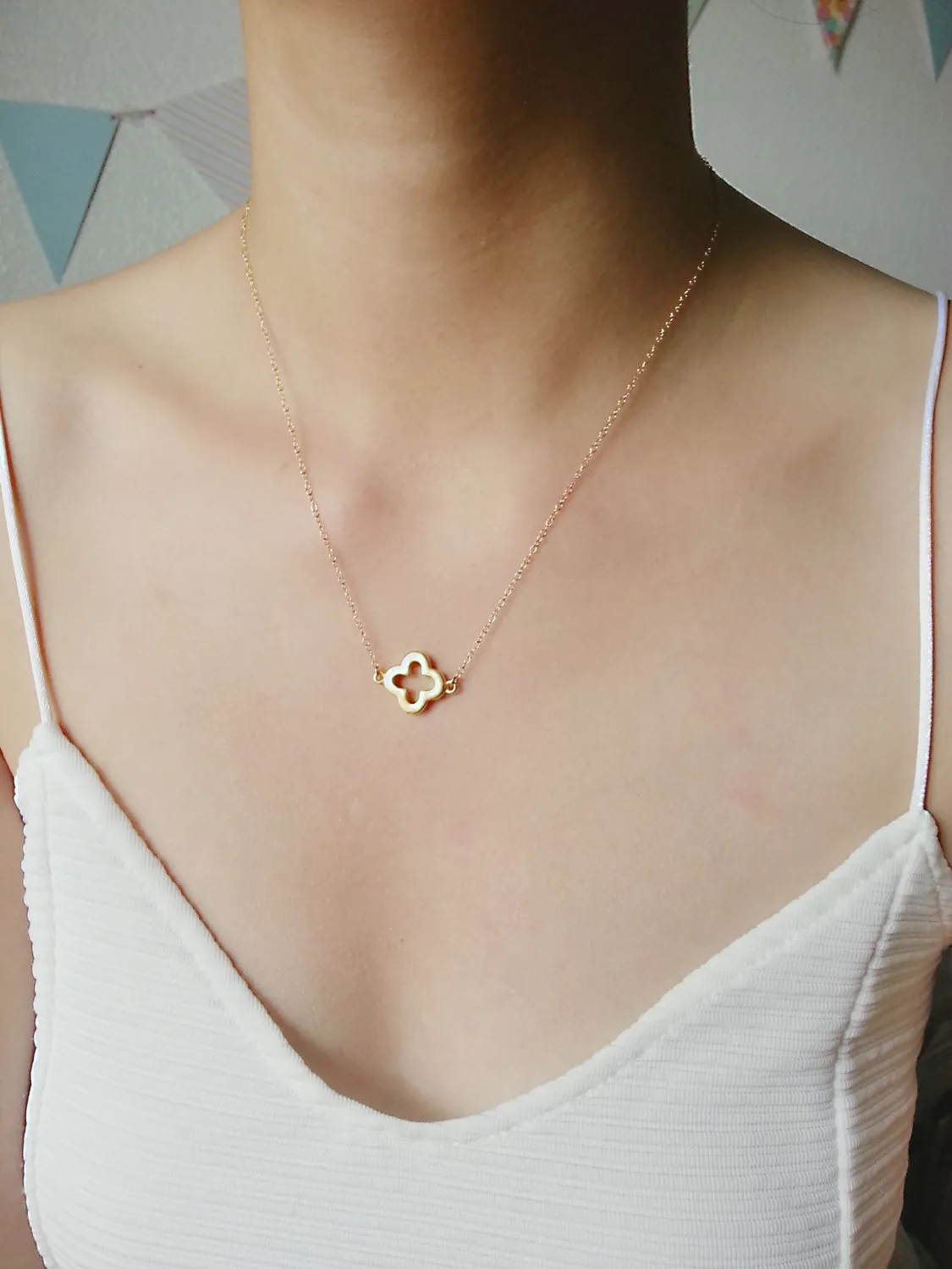 Wholesale Gold Clover Necklace, Clover Charm, Gold Necklace, Gold Quatrefoil Necklace, Gold Layer Necklace, Flower Necklace, Dainty Necklace